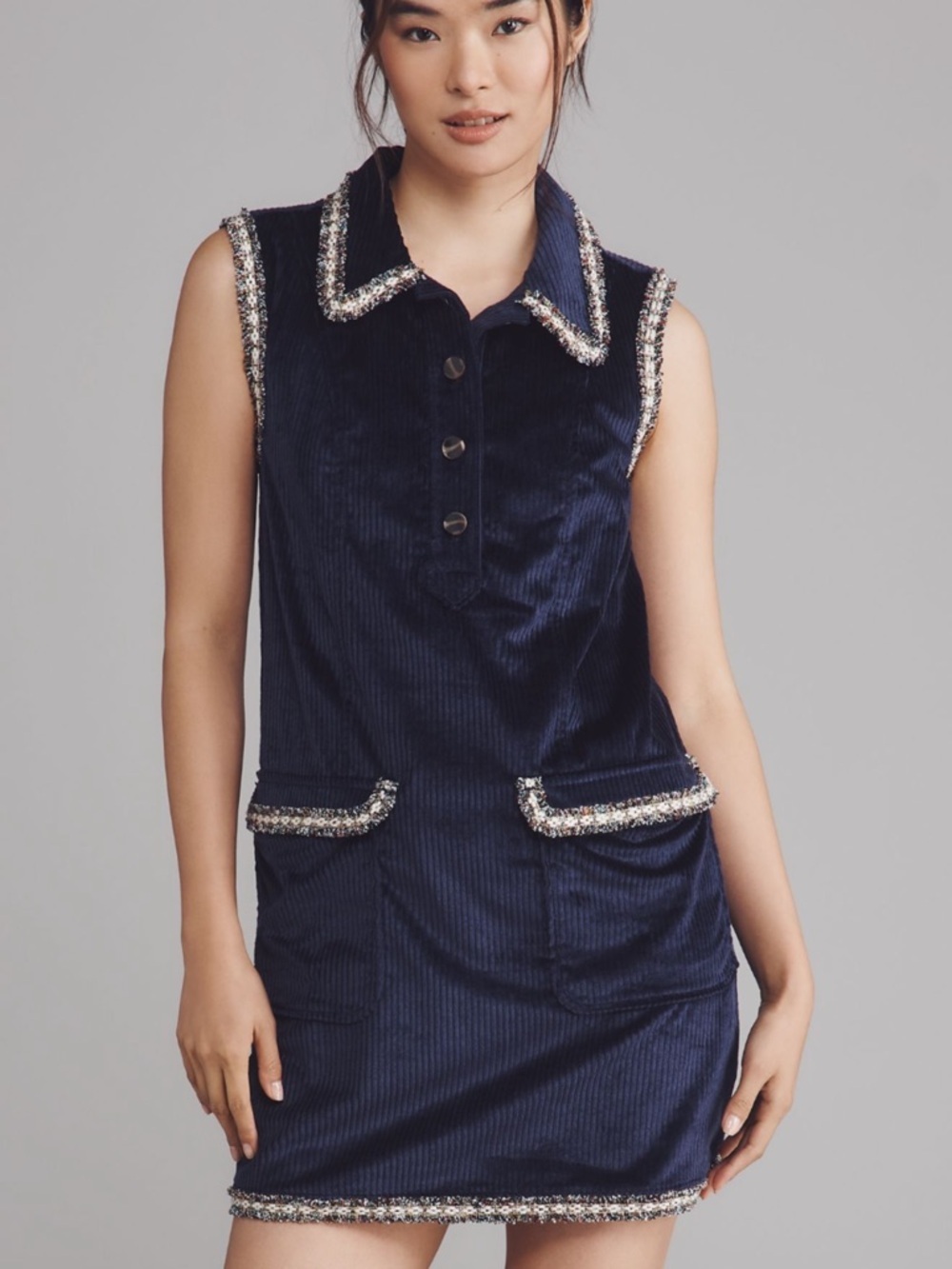 Anthropologie By Anthropologie Eclipse Collared Corduroy Mini Dress